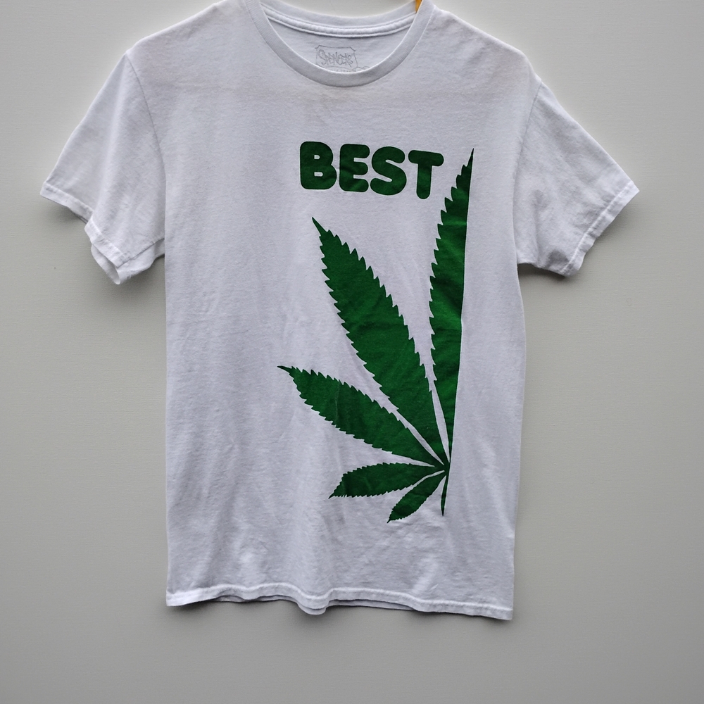 Spencer's White Tee with Green Leaf Design
